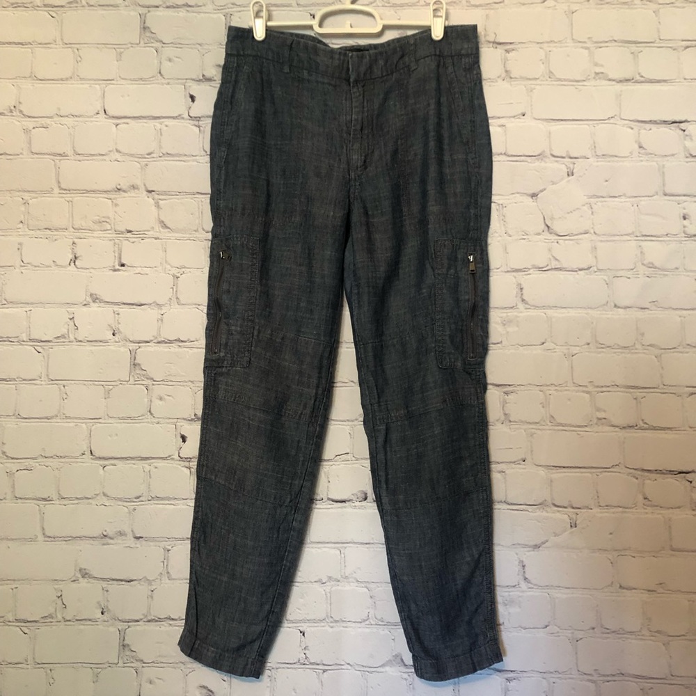 Vince Chambray Cargo Zipper Pants Size 27 Linen Blend